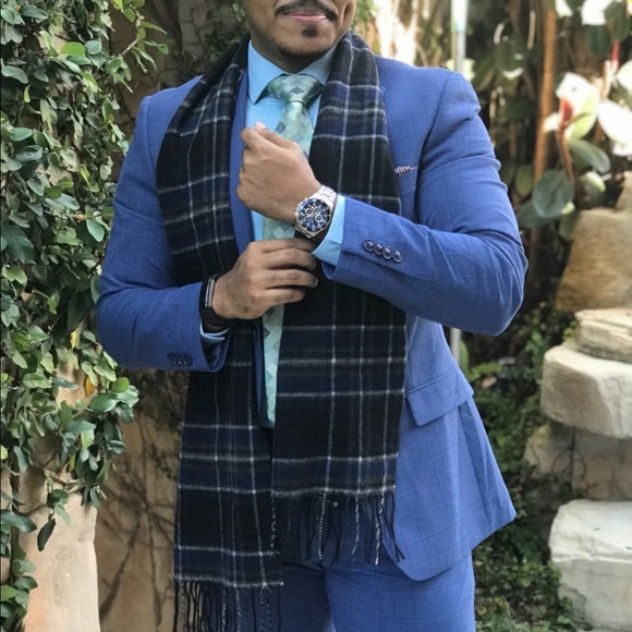 Alfani Mens Light Blue Size 40 Short Plaid Slim-Fit Stretch Suit Jacket $360